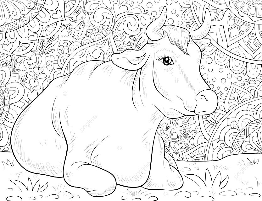 Cute cow coloring page in an abstract adult coloring book background vector book drawing cow drawing ring drawing png and vector with transparent background for free download