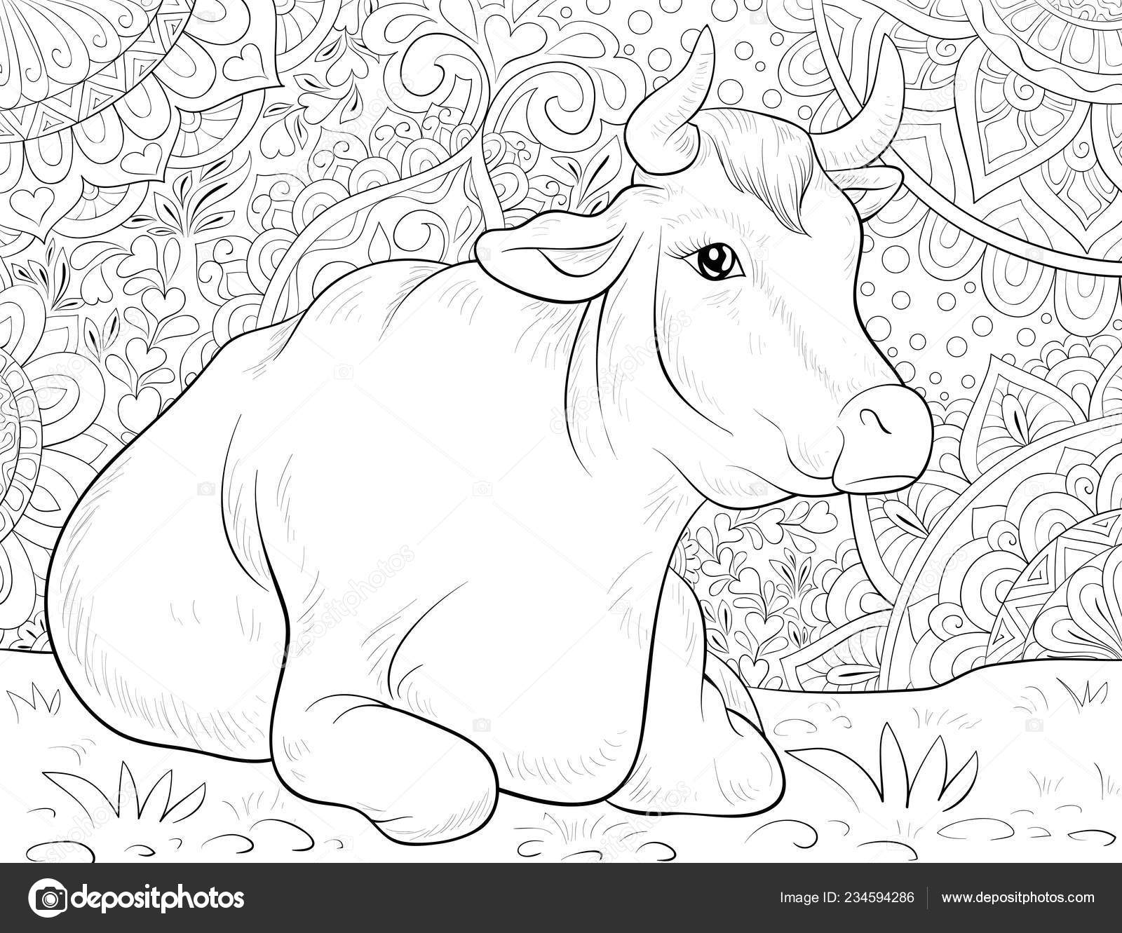 Cute cow abstract background ornaments image relaxing activity coloring book stock vector by nonuzza
