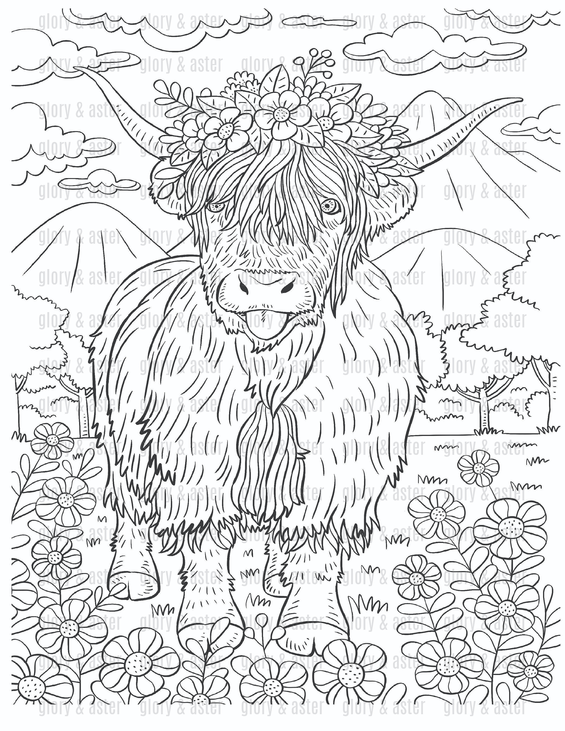 Cow printable coloring page adult coloring book instant download coloring sheets cute animals coloring printable zentangle