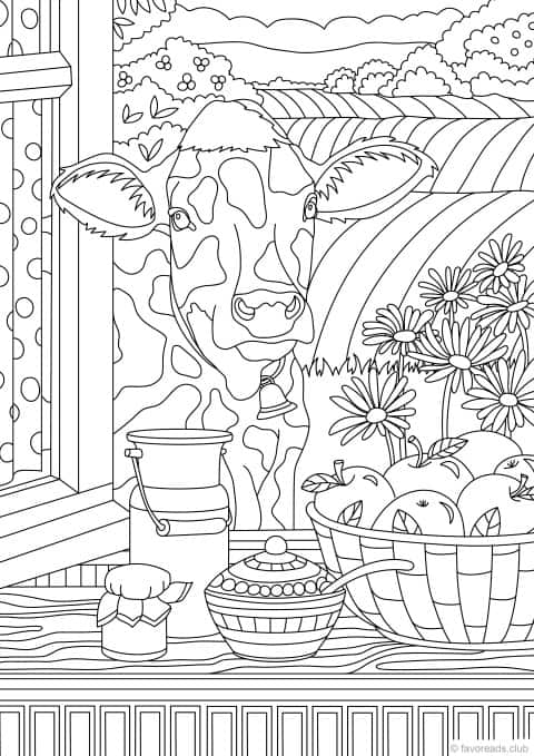 Country spring â cow â favoreads coloring club