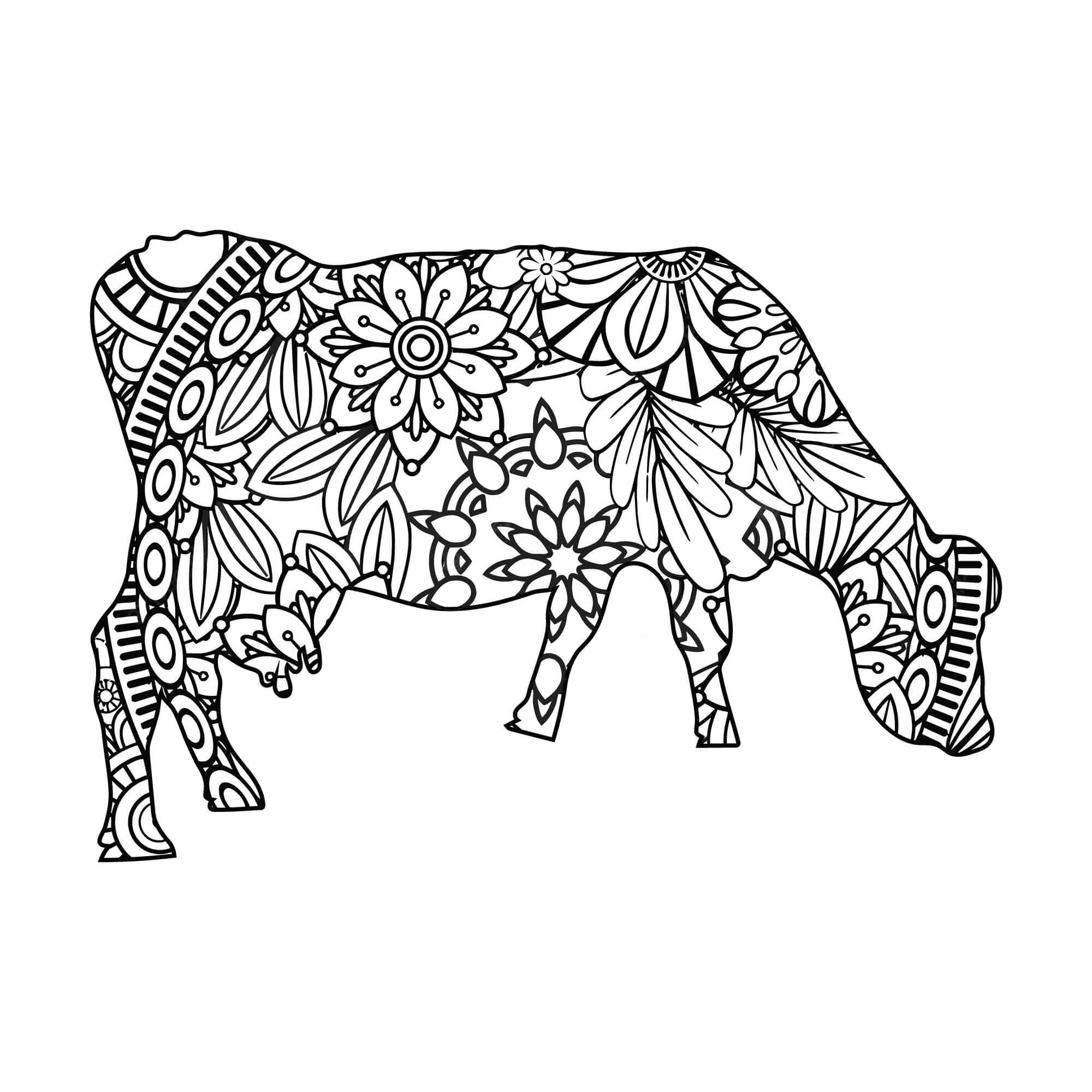 Cow eating mandala coloring page