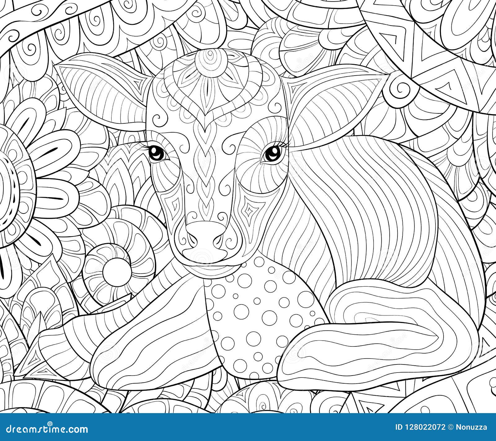 Adult coloring bookpage a cute cow image for relaxing stock vector