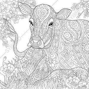 Coloring pages for adults digital coloring page milky cow etsy cow coloring pages animal coloring pages mandala coloring pages