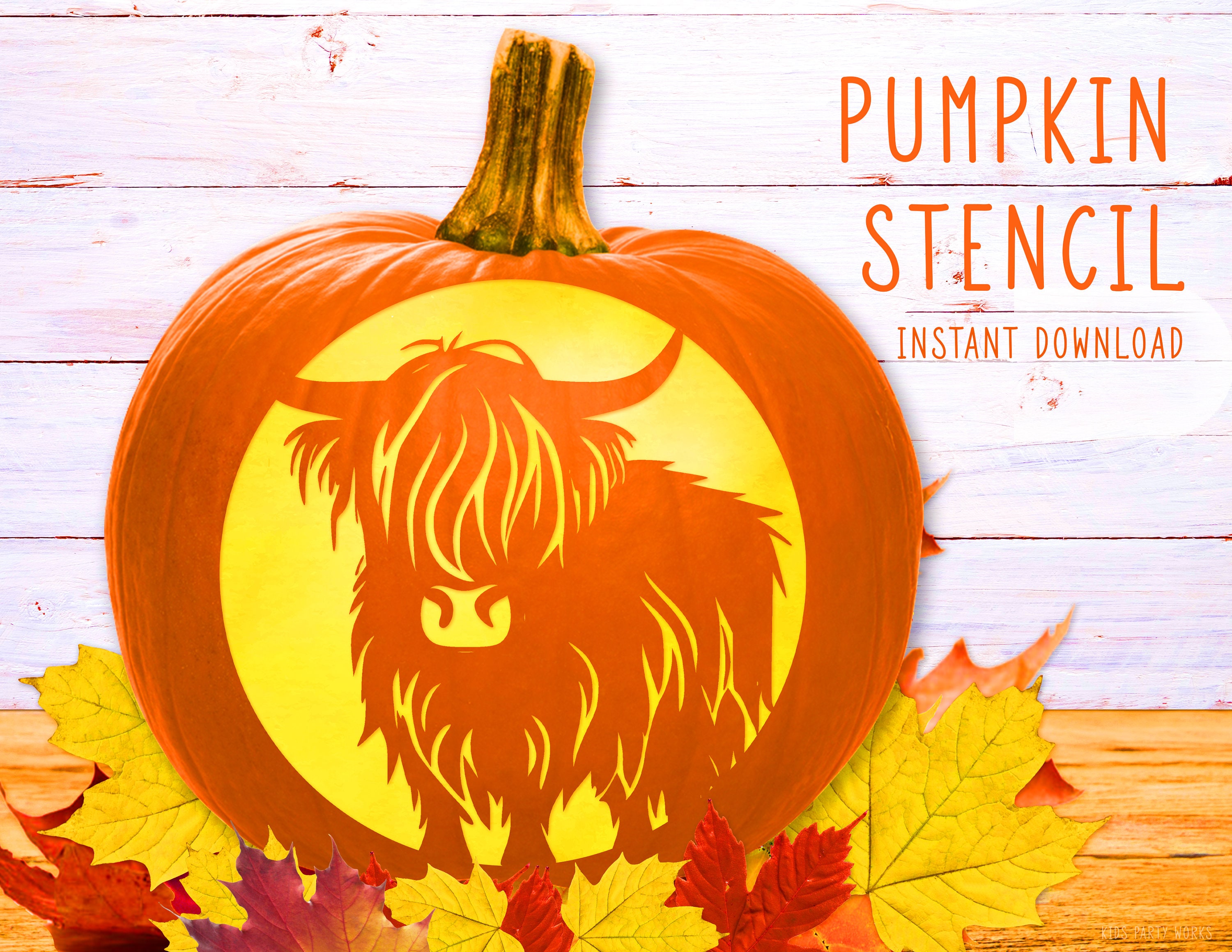 Highland cow pumpkin stencil printable pumpkin stencil jack o lantern bull pumpkin carving stencil cattle animal instant download