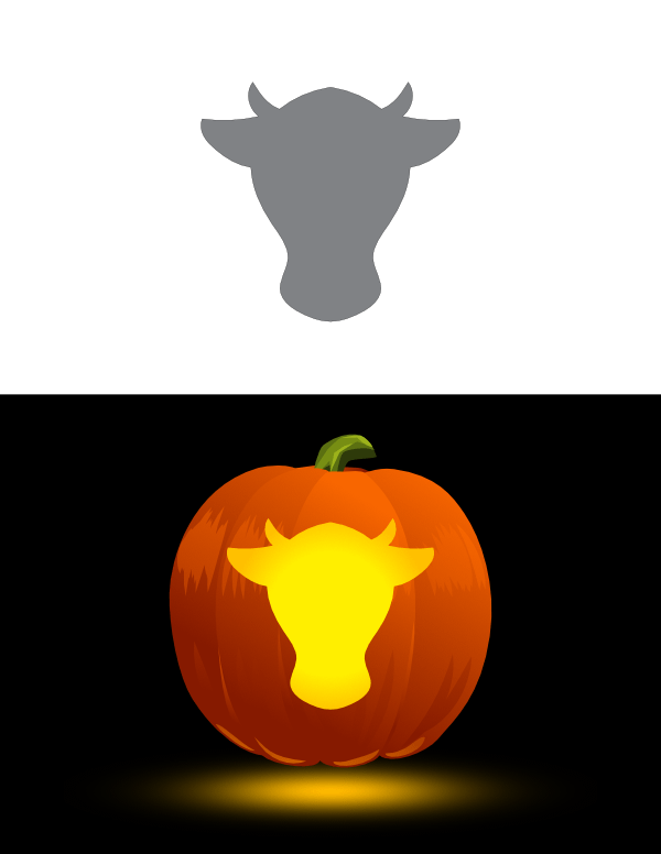 Printable easy cow head pumpkin stencil