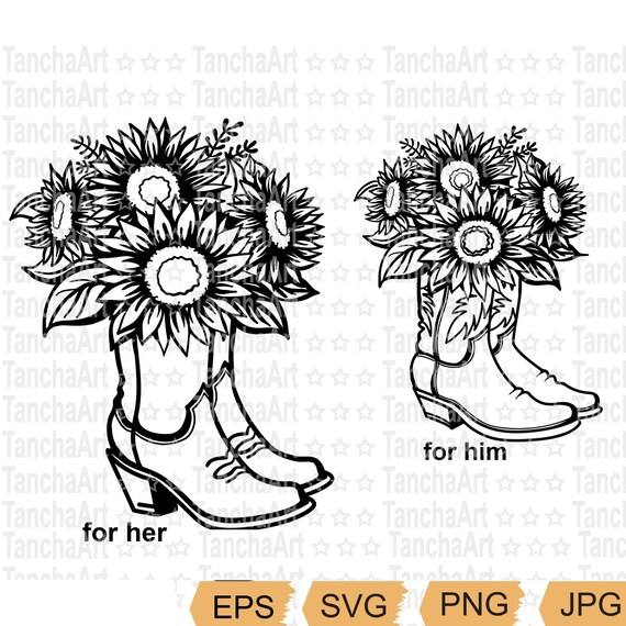 Cowboy boots sunflowers svg cowboy boots cut cowgirl boots floral country svg pngeps sunflowers decor printable digital file for cricut