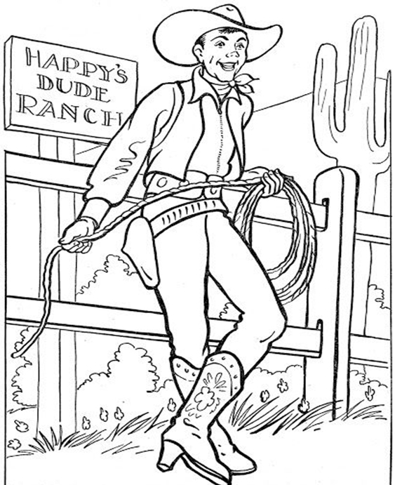 Free easy to print cowboy coloring pages