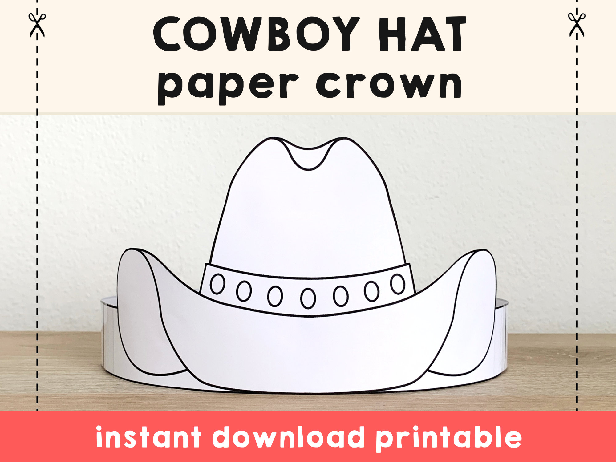 Cowboy hat paper crown party coloring printable kids craft wild west costume birthday printable favor costume diy instant download