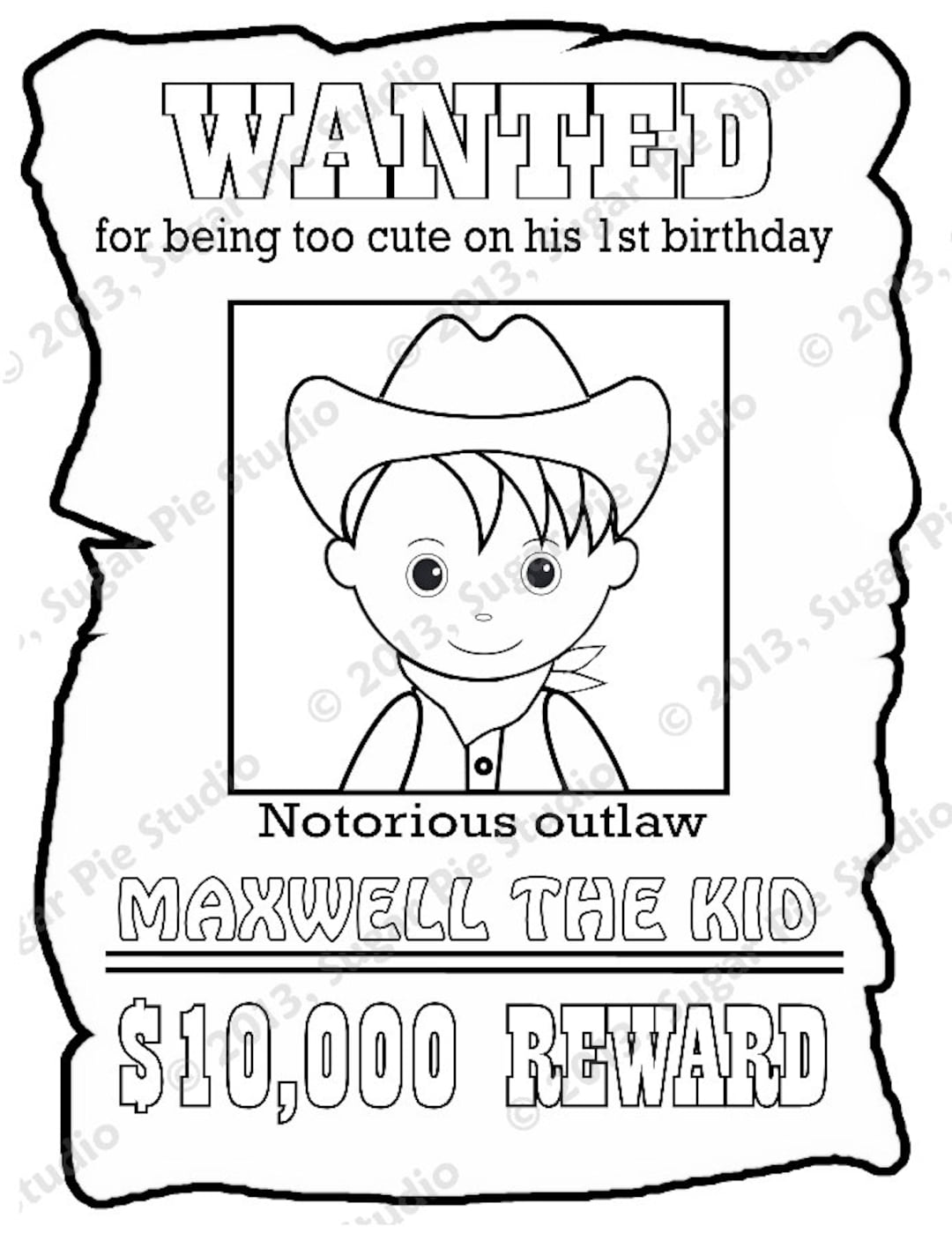 Personalized cowboy coloring page birthday party favor colouring activity sheet personalized printable template