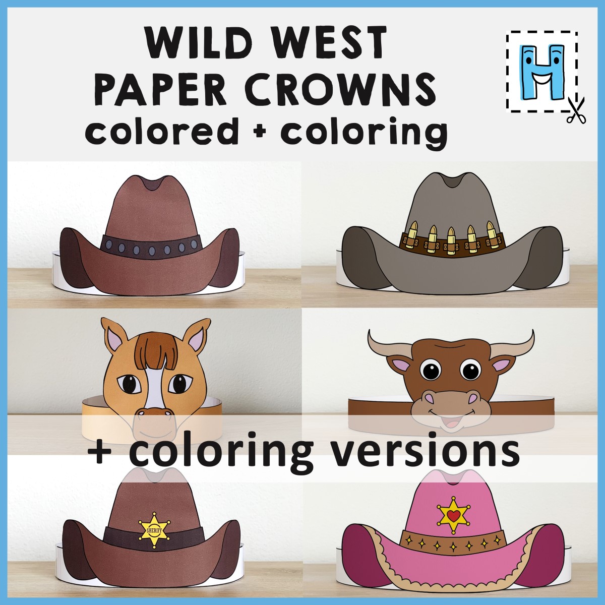 Wild west paper crowns headbands hats printable cowboy craft coloring costume activity made by teachers