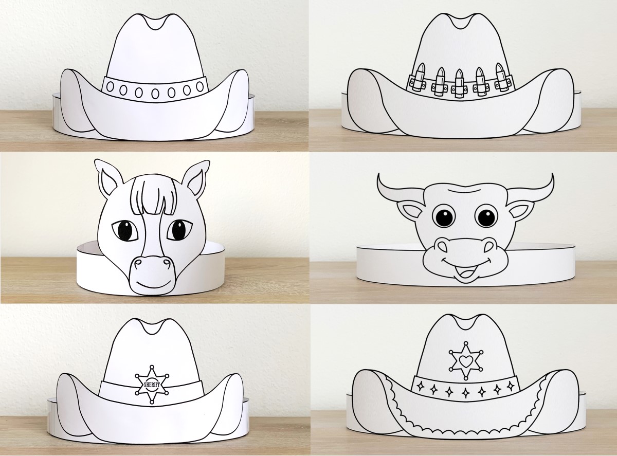 Wild west paper crowns headbands hats printable cowboy craft coloring activity made by teachers