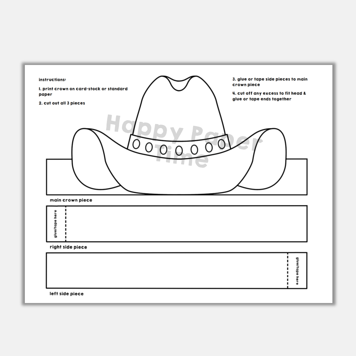 Cowboy hat paper crown printable wild west coloring craft activity for kids made by teachers