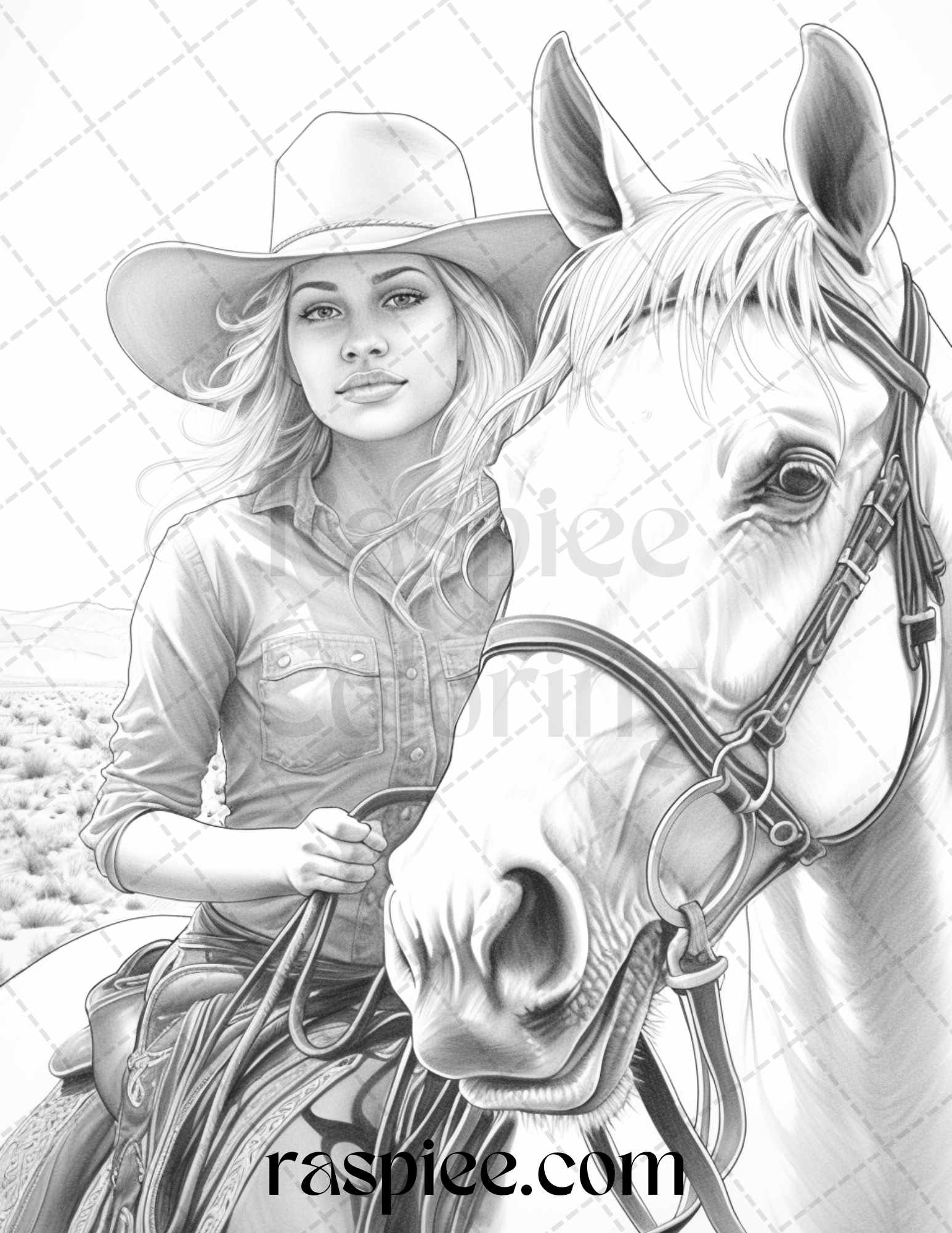 Beautiful cowgirls grayscale coloring pages printable for adults p â coloring