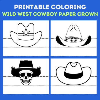 Wild west cowboy hat paper crown printable coloring craft activity for kids