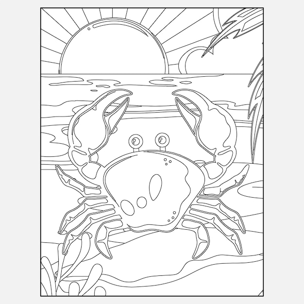 Premium vector printable crab ocean animals coloring pages for kids