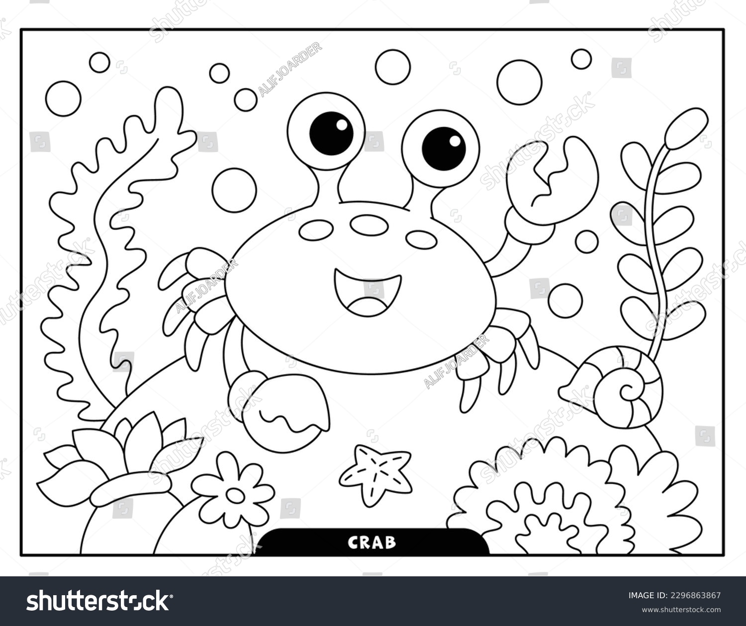 Crab coloring pages kids stock vector royalty free