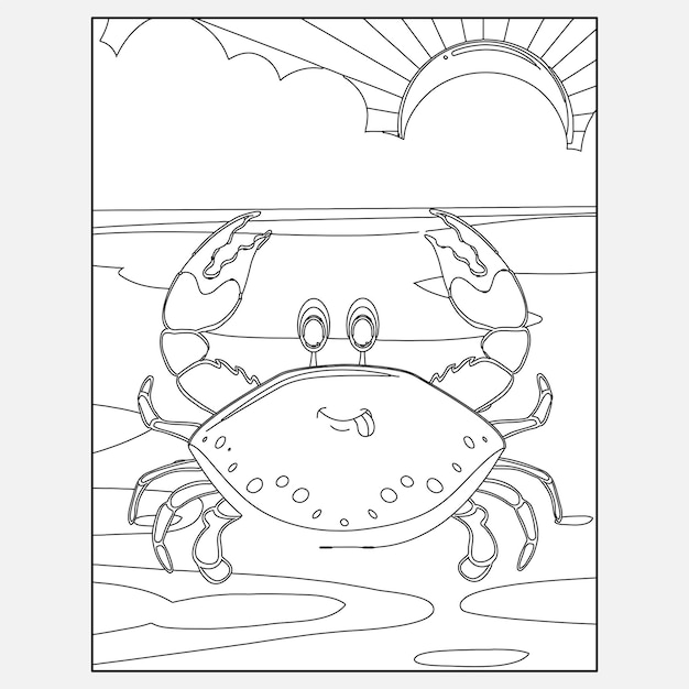Premium vector printable crab ocean animals coloring pages for kids
