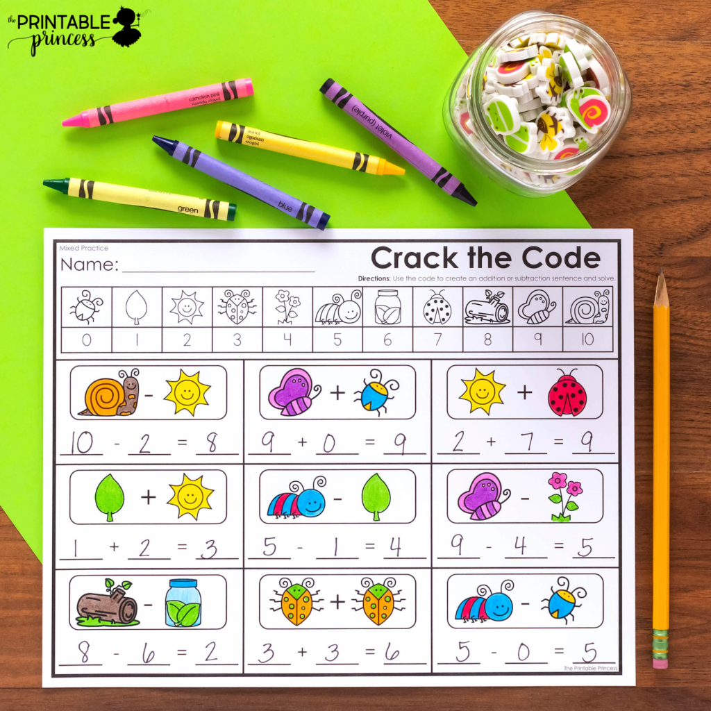 Crack the code addition and subtraction worksheets