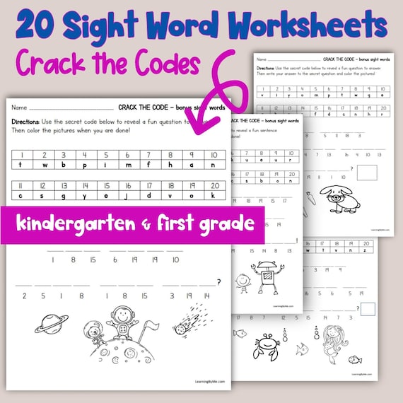 Printable crack the codes worksheets practice spelling sight words kindergarten first grade fun independent worksheets