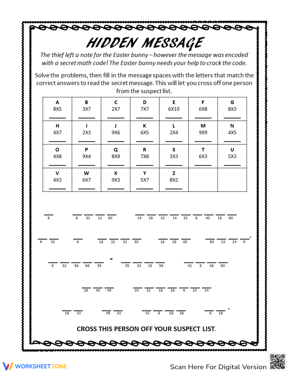 Free printable crack the code worksheet for students
