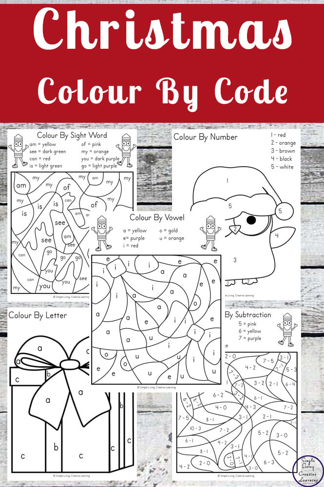 Christmas colour by code worksheets