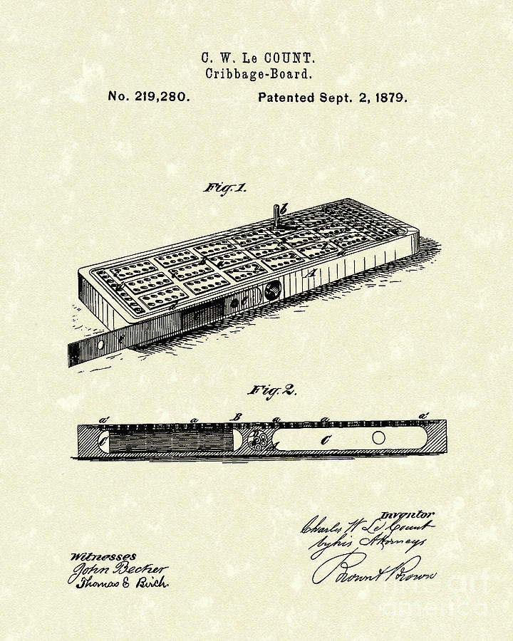 Cribbage board patent art drawing by prior art design