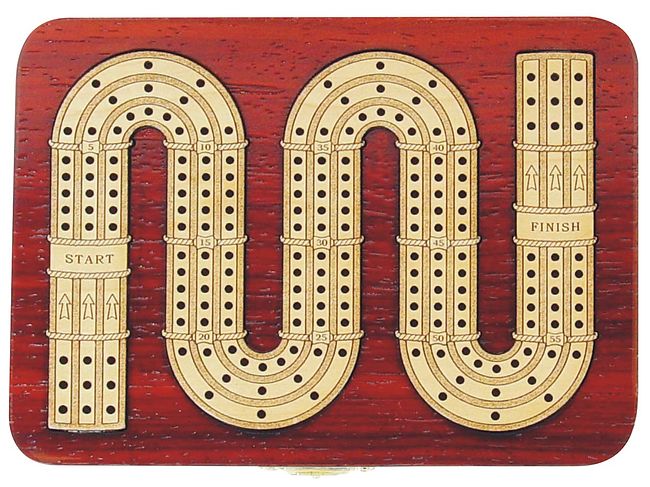 Zig zag shape cribbage board inlaid with blood wood maple tracks
