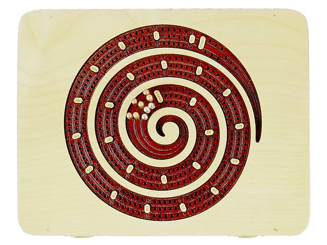 Cribbage board spiral shape continuous tracks inlaid with maple bloodwood inch x inch
