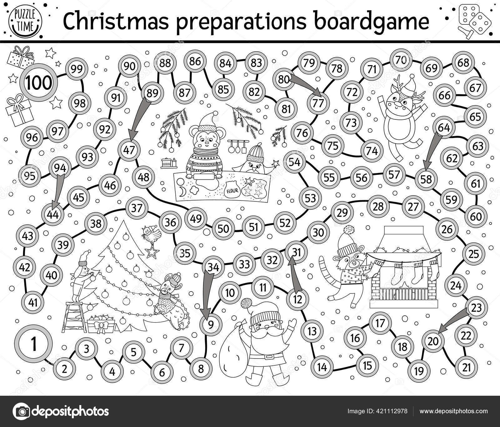 Christmas black white board game children cute animals santa claus stock vector by lexiclaus
