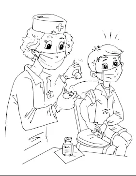 Kid getting vaccine coloring page