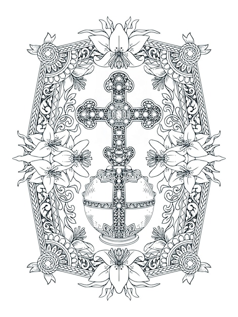 Premium vector cross with decorative illustration for tattoo print