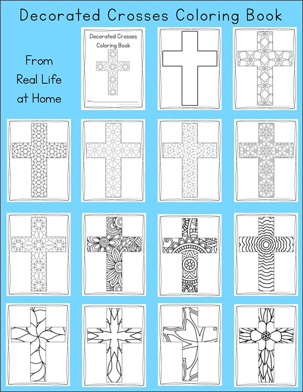 Religious cross coloring pages for kids and adults different designs