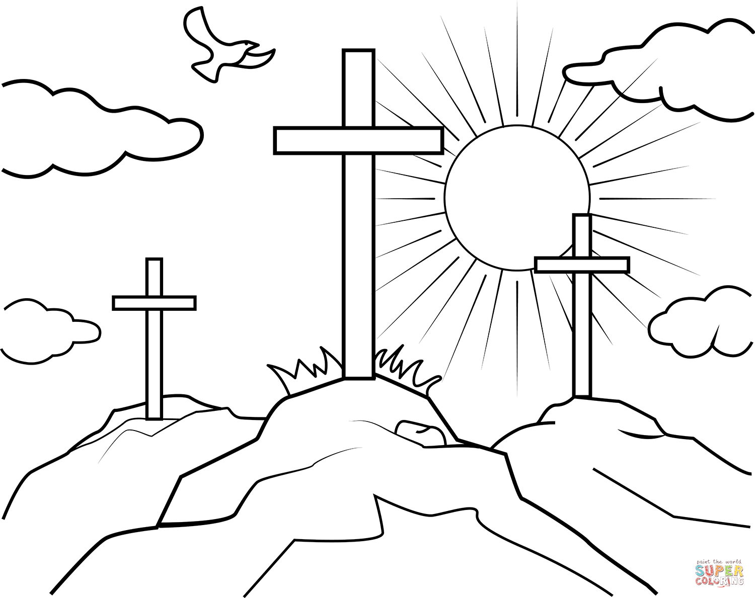 Three crosses coloring page free printable coloring pages