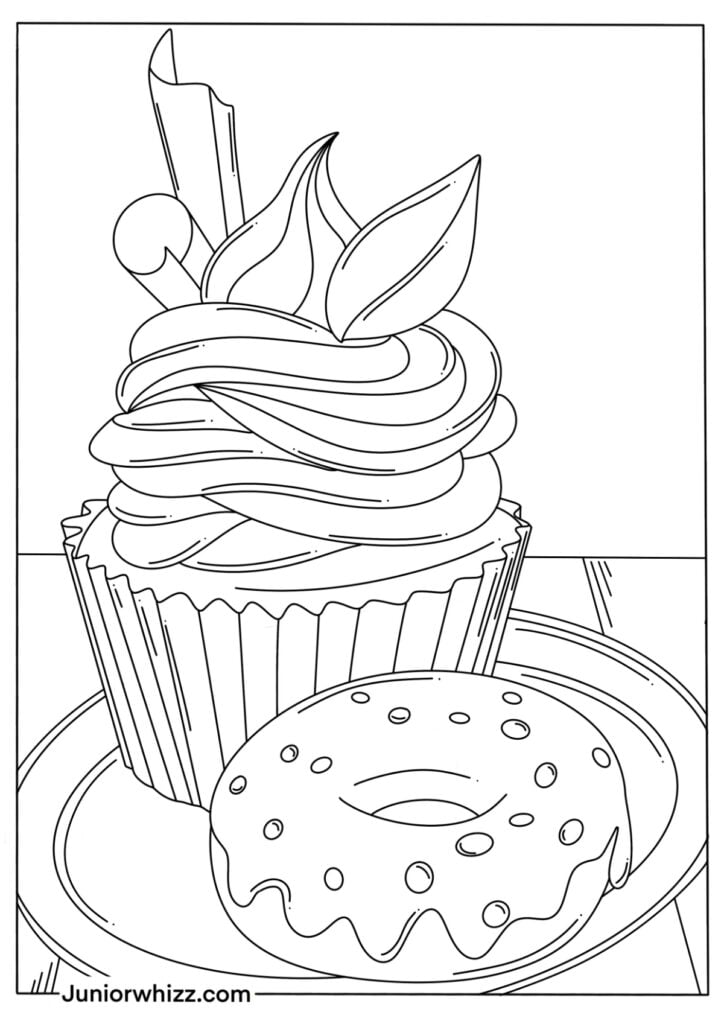 Cupcake coloring pages with book printable pdfs