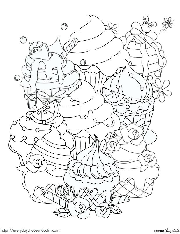 Free printable cupcake coloring pages