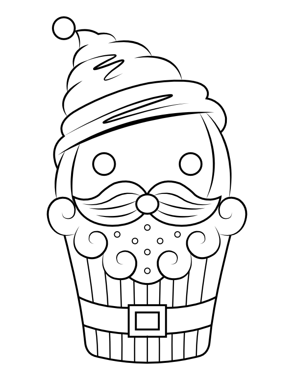 Printable santa claus cupcake coloring page