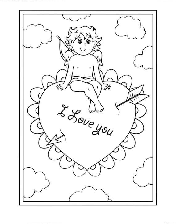Valentines day coloring page i love you fun coloring page valentine coloring sheet cupid kids coloring valentines printable cupid