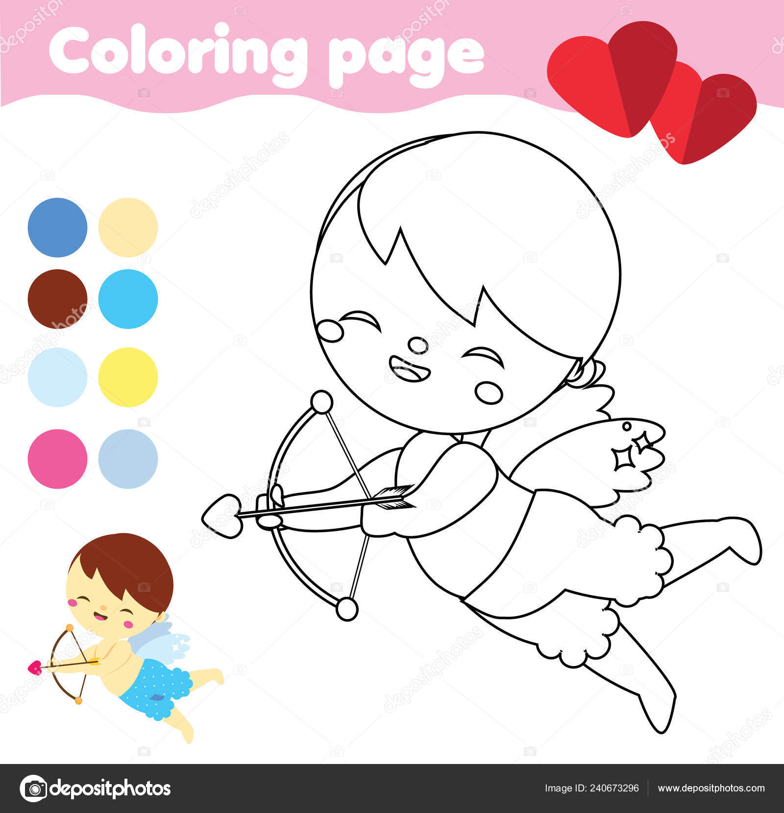 Coloring page cute cupid bow arrow cartoon valentine angel valentines stock vector by ksuklein