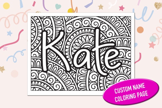 Custom name line drawing coloring page personalized gift kids party activity download printable colouring art