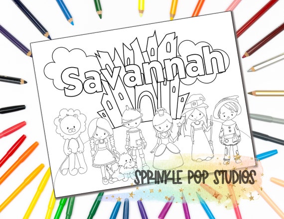 Personalized coloring page wizard of oz custom coloring book page with name digital download coloring pages for kids