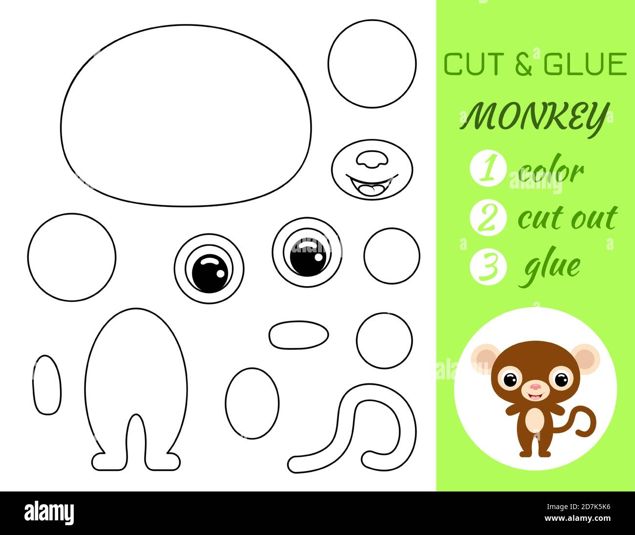 Coloring book cut and glue baby monkey educational paper game for preschool children cut and paste worksheet color cut parts and glue on papercar stock vector image art