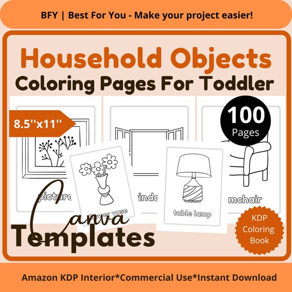 Printable household objects coloring pages for kids toddler coloring book x pages teaching resources digital download