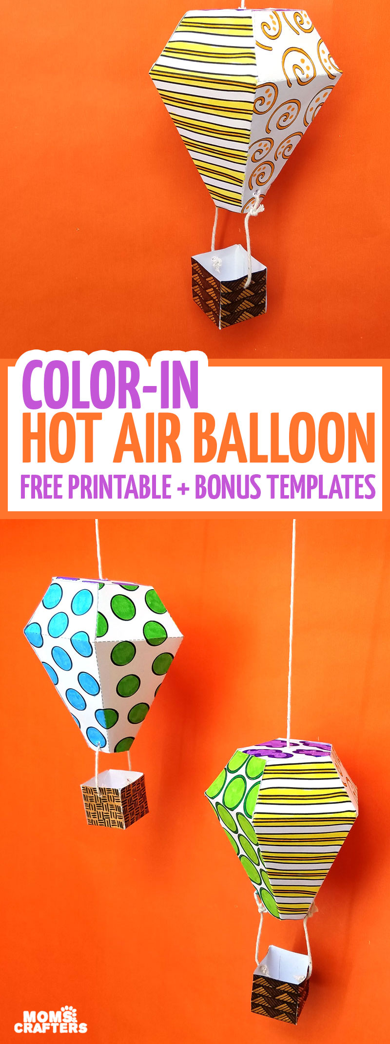 Hot air balloon mobile template and coloring page moms and crafters