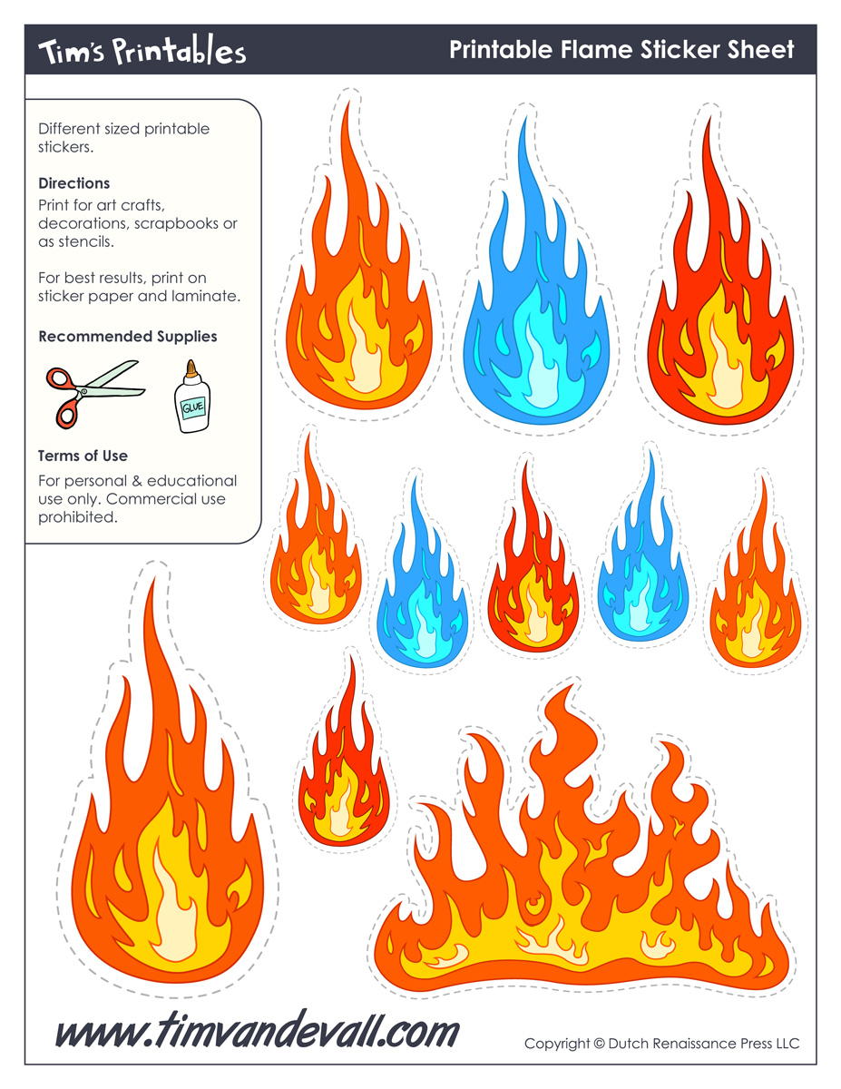 Printable flame stickers flame templates â tims printables