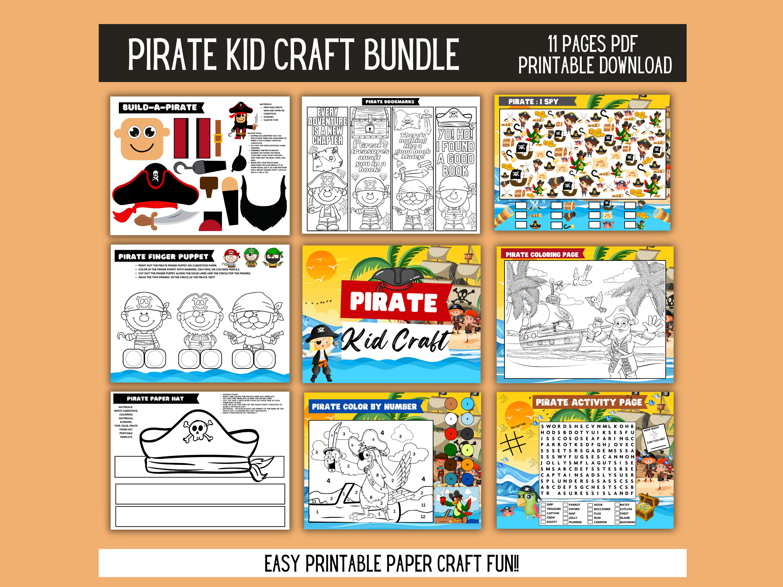Printable craft for kids pirate kid craft bundle activity sheets pdf free coloring pages included instant download