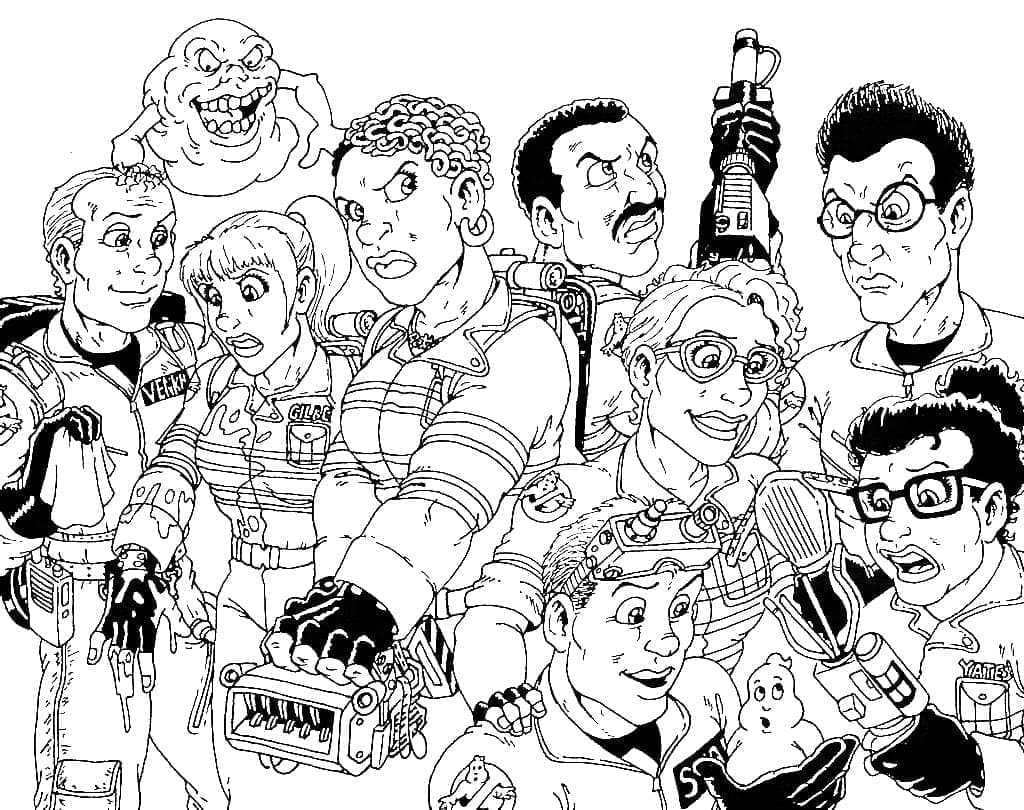 Characters from ghostbusters coloring page