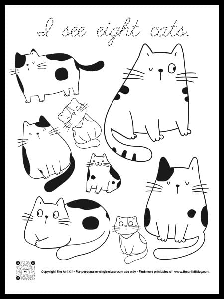 I see five cats coloring page free bubble font â the art kit