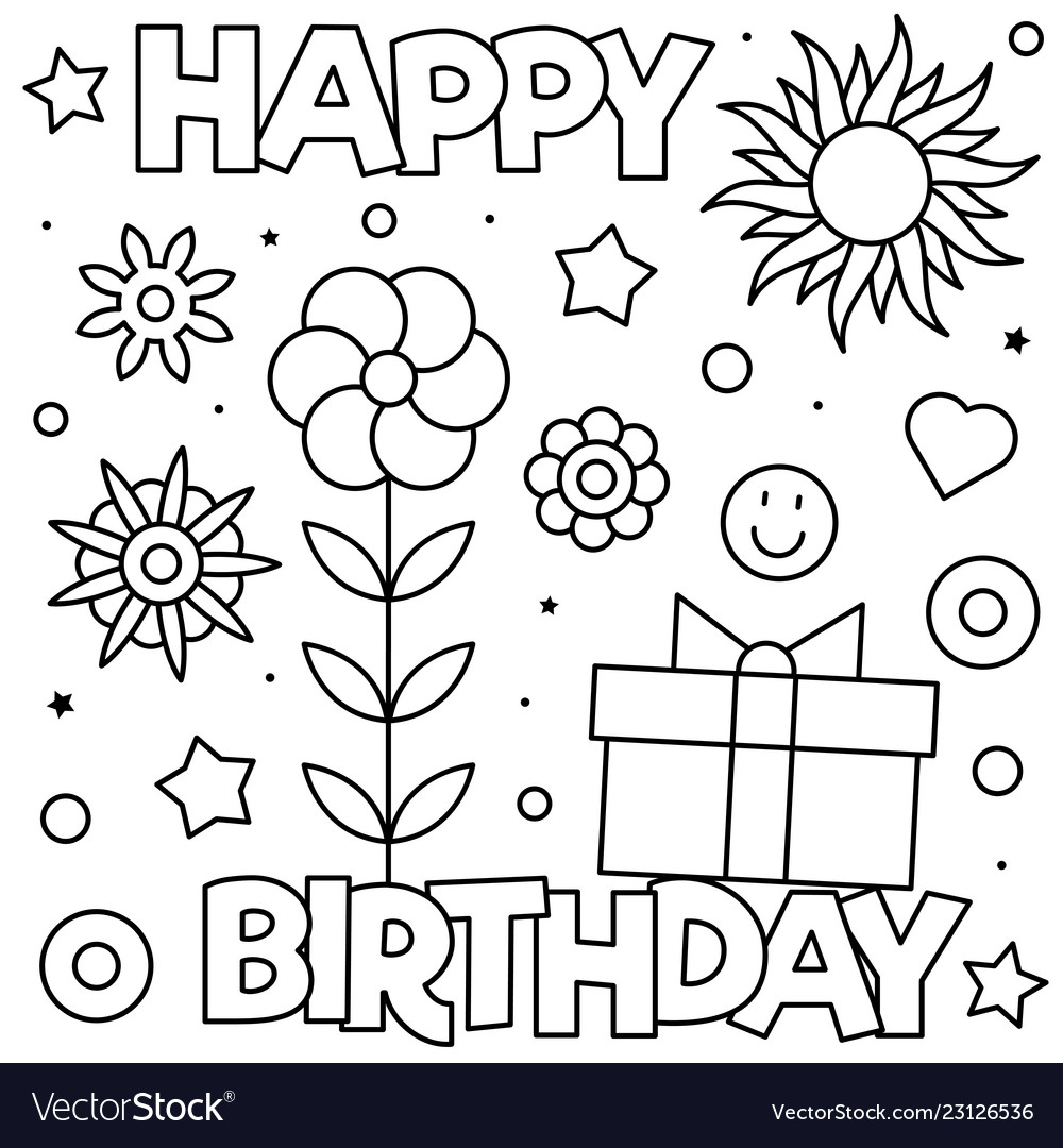 Happy birthday coloring page black and white vector image
