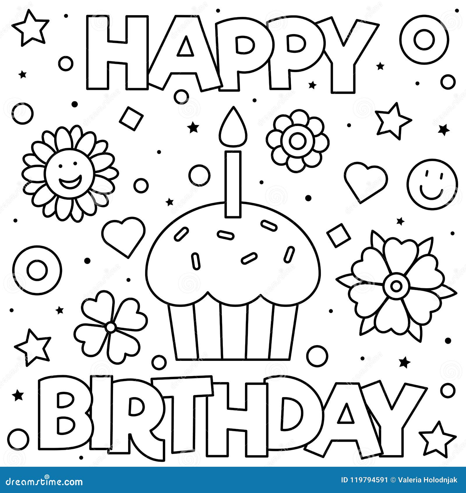 Coloring art happy birthday cake stock illustrations â coloring art happy birthday cake stock illustrations vectors clipart