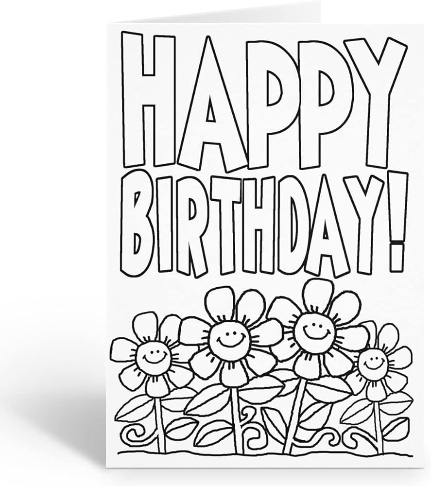 Stonehouse collection happy birthday kid set of coloring greeting cards color happy birthday and flowers card and envelopes flowers office products